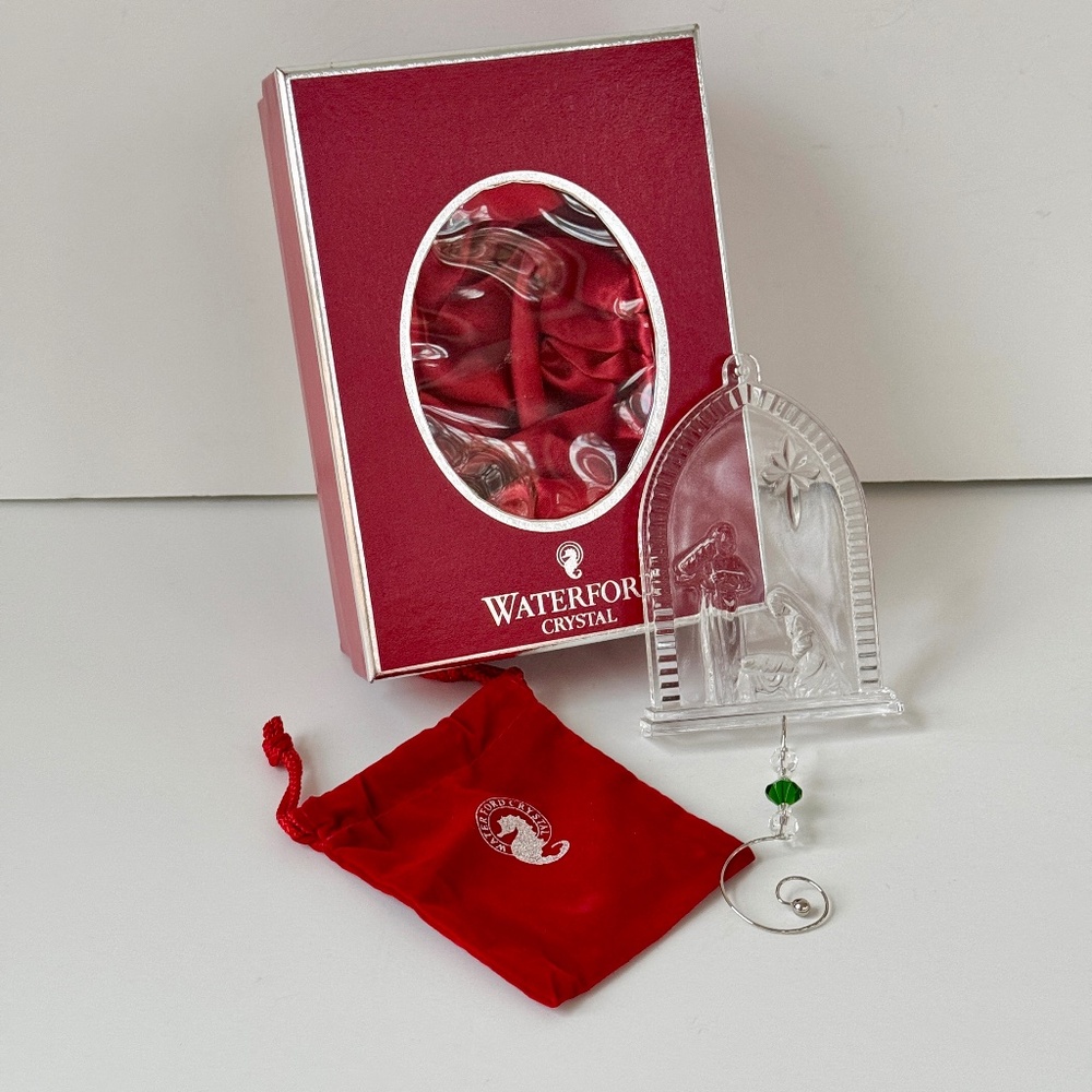Waterford Crystal 2008 Christmas Ornament w/ Enhancer & Box Nativity Holy Family